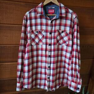 Coleman Mens Red Plaid Flannel Button Up Cotton Shirt Size XL
